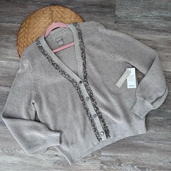 Chico’s nwt embellished cardigan sweater women’s size L - Picture 1 of 8